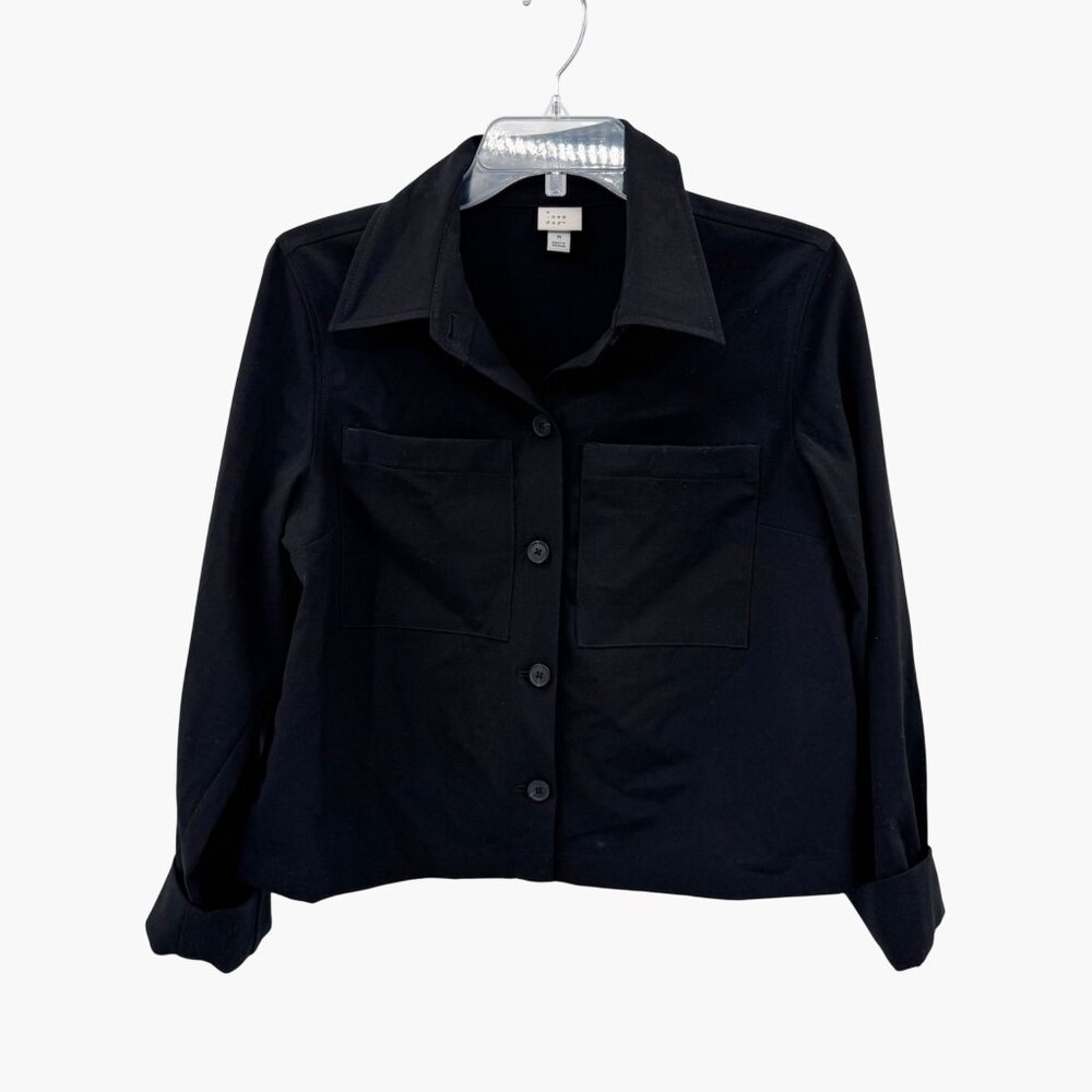 NEW A New Day Plain Weave Shirt Jacket - Black - Size Medium - Picture 3 of 9